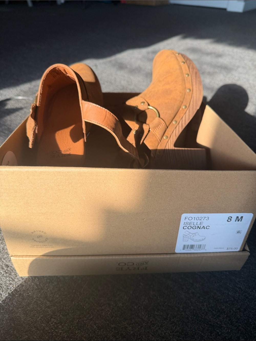 Frye Cognac Suede Studded Mule Heel